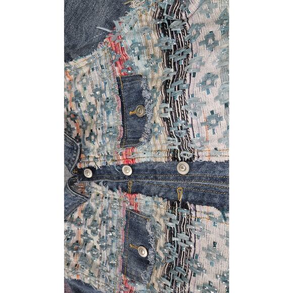 Ramy Brook Murray Denim Jacket,  Women's size Large Tweed Embellished Distressed - Picture 5 of 8